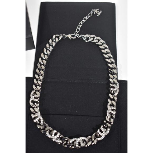 Chanel 22K Unsewn Cut Off CC Ruthenium Chain Cuban Link Crystal Choker Necklace - Picture 4 of 12